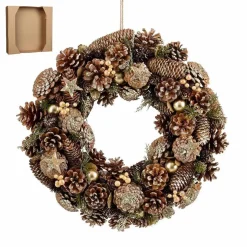 Brant Kerstkrans met Dennenappels – H9 x Ø45 cm – Bruin