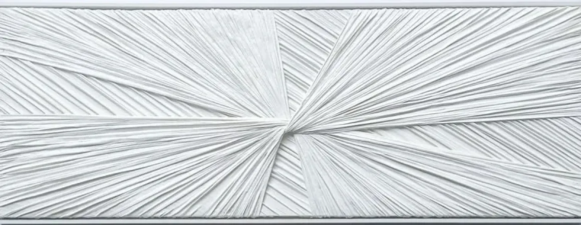 3D wanddecoratie 153x53cm Textiel +olieverf met frame wit