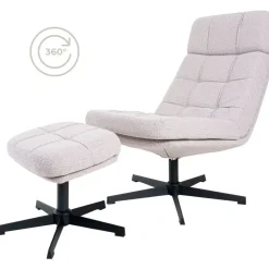 Fauteuil Aiden + Hocker – Bouclé – Naturel