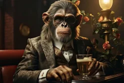 Glasschilderij aap aan de bar 80x120cm