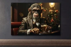 Glasschilderij aap aan de bar 80x120cm