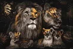 Glasschilderij Leeuwenfamilie met 3 welpjes