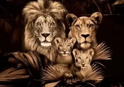 Glasschilderij Leeuwenfamillie met twee welpjes