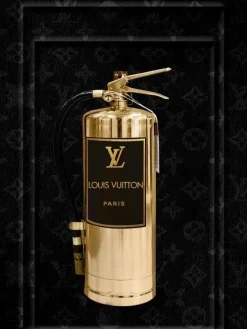 Glasschilderij Louis Vuitton brandblusser goud zwart 60x80cm