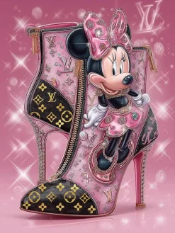 Glasschilderij met goudfolie 60x80cm Muis met hakken 1