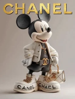 Glasschilderij met goudfolie 60x80cm Muis in het wit