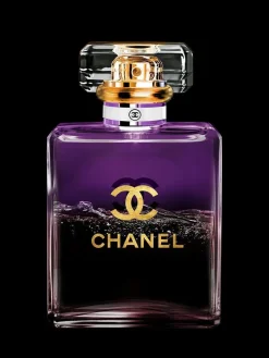 Glasschilderij met goudfolie 60x80cm Doorzichtig flesje paars water