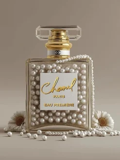 Glasschilderij met goudfolie 60x80cm Parfum met parels