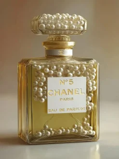 Glasschilderij met goudfolie 60x80cm Parfum goud met parels