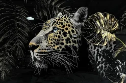 Glasschilderij met kristallen en lijst 120x80cm Panter