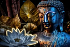 Glasschilderij met LED verlichting en lijst 120x80cm Boeddha