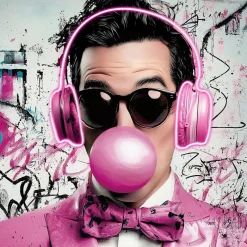 Glasschilderij met LED verlichting en lijst 80x80cm Roze man