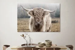 Glasschilderij schotse hooglander in de natuur 120x80cm