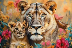 Glasschilderij 120x80cm Artistieke leeuwen liggend