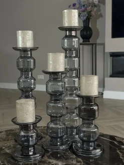 Glazen kandelaar Oyster 4 Rolls Grey luster