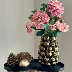 Herfstdecoratie complete tafel decoratie set met dienblad roze brons