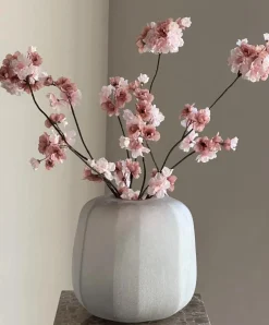 Light & living vaas met zijdenbloemen kersenbloesem oud roze / roze