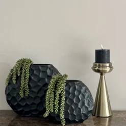 Vensterbank decoratie of side table set vaas zwart erwtenplant met kandelaar